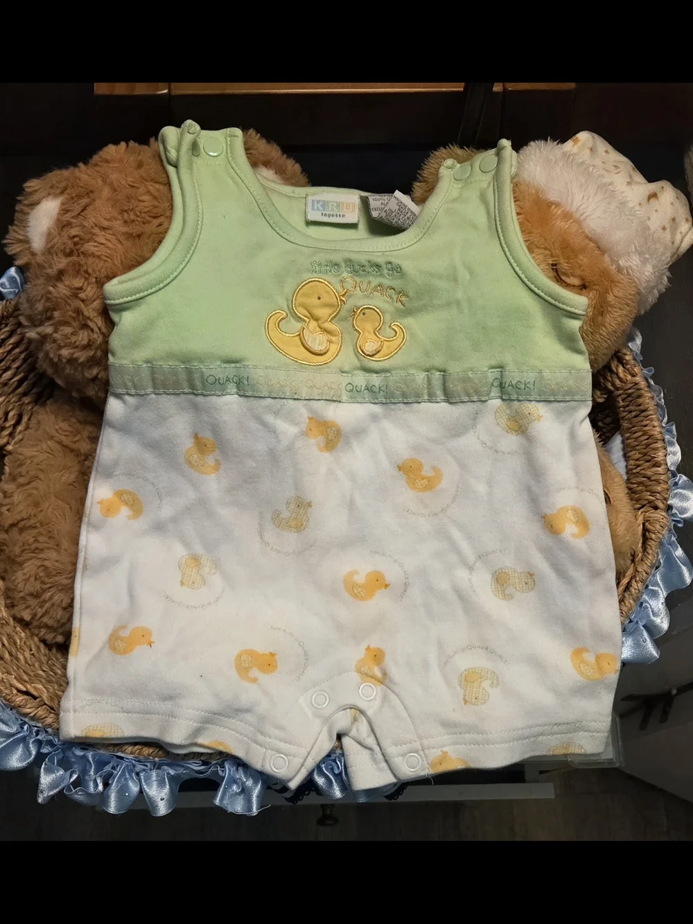 Vintage KRU Layette Duck Print Baby Romper 100% Cotton